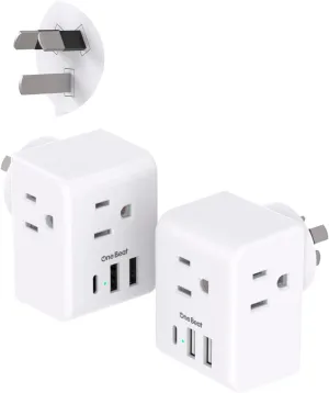 2 Pack Australia New Zealand Power Plug Adapter, Australia Travel Adapter with 3 American Outlets 3 USB Charging Ports (1 USB C), Type I Plug Adapter for US to Australia, Argentina, China