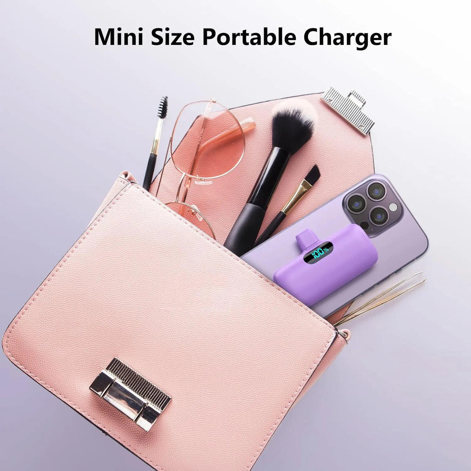 [2 Pack] Mini Portable Charger 5000mAh,Ultra-Compact 15W PD Fast Charging Power Bank,LCD Display Cute Battery Pack Backup Charger Compatible with iPhone 14/14 Pro Max/13/13 Pro/12/11/8-Blue Purple