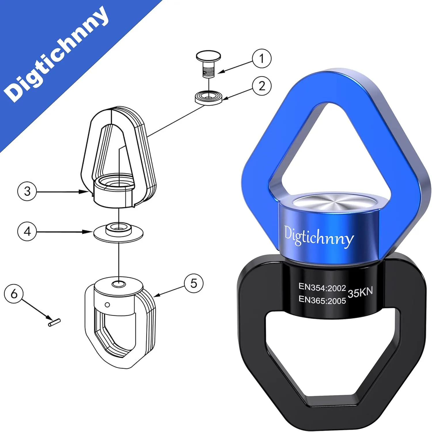 2 Pack Swing Swivel Heavy Duty, Spinning Swing Swivels,35KN Capacity,for Aerial Silk,Rock Climing Swivel, Children's Swings,Black Blue