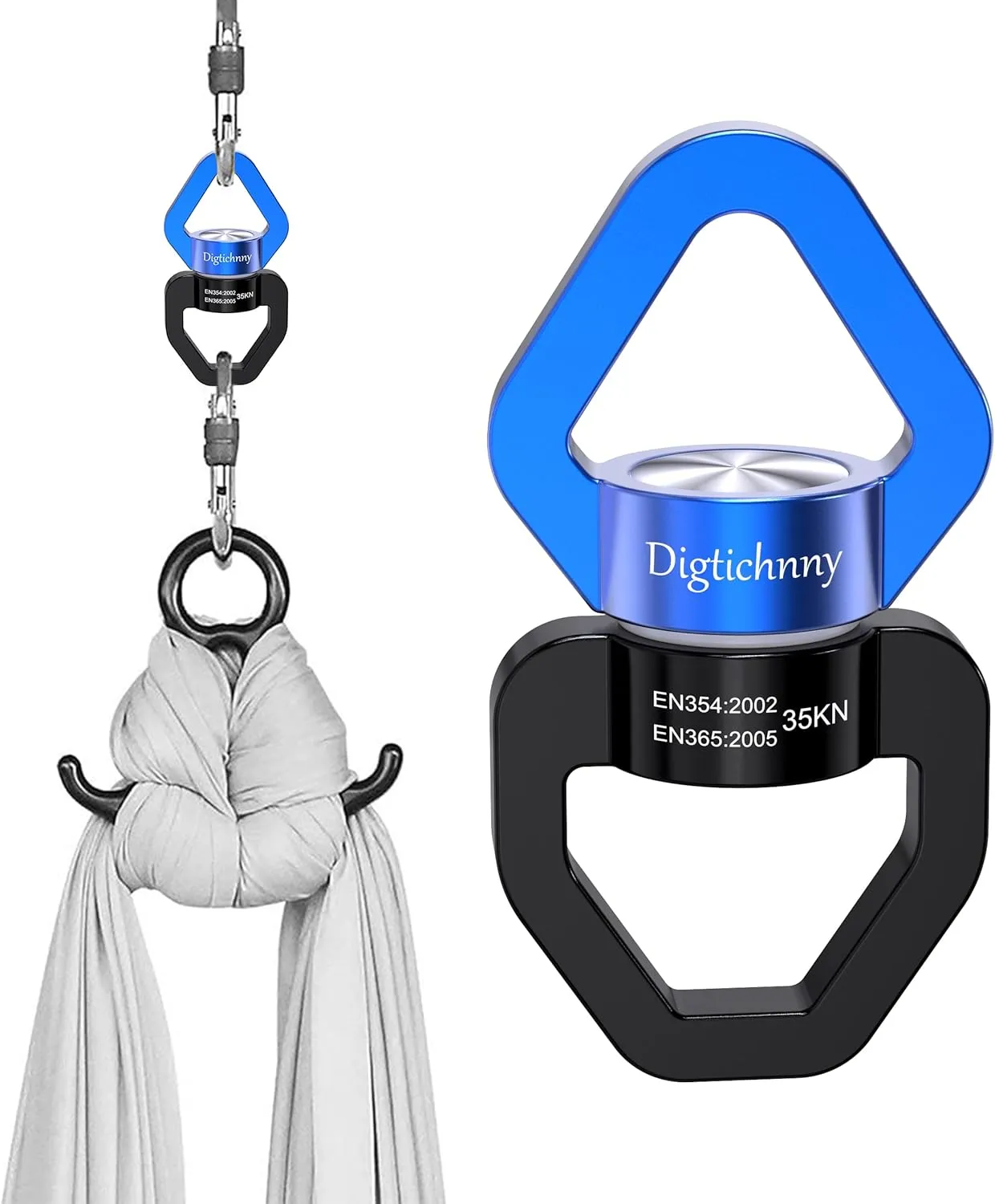2 Pack Swing Swivel Heavy Duty, Spinning Swing Swivels,35KN Capacity,for Aerial Silk,Rock Climing Swivel, Children's Swings,Black Blue