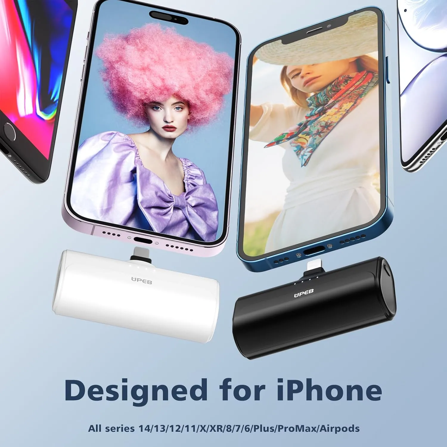 2 Packs Portable Phone Charger for iPhone 5000mAh with Built in Cable, MFi Certified Mini Power Bank Cordless External Battery Pack Charger for iPhone Series 14/13/12/11/XR/X/SE/8/7/6 Pro Max