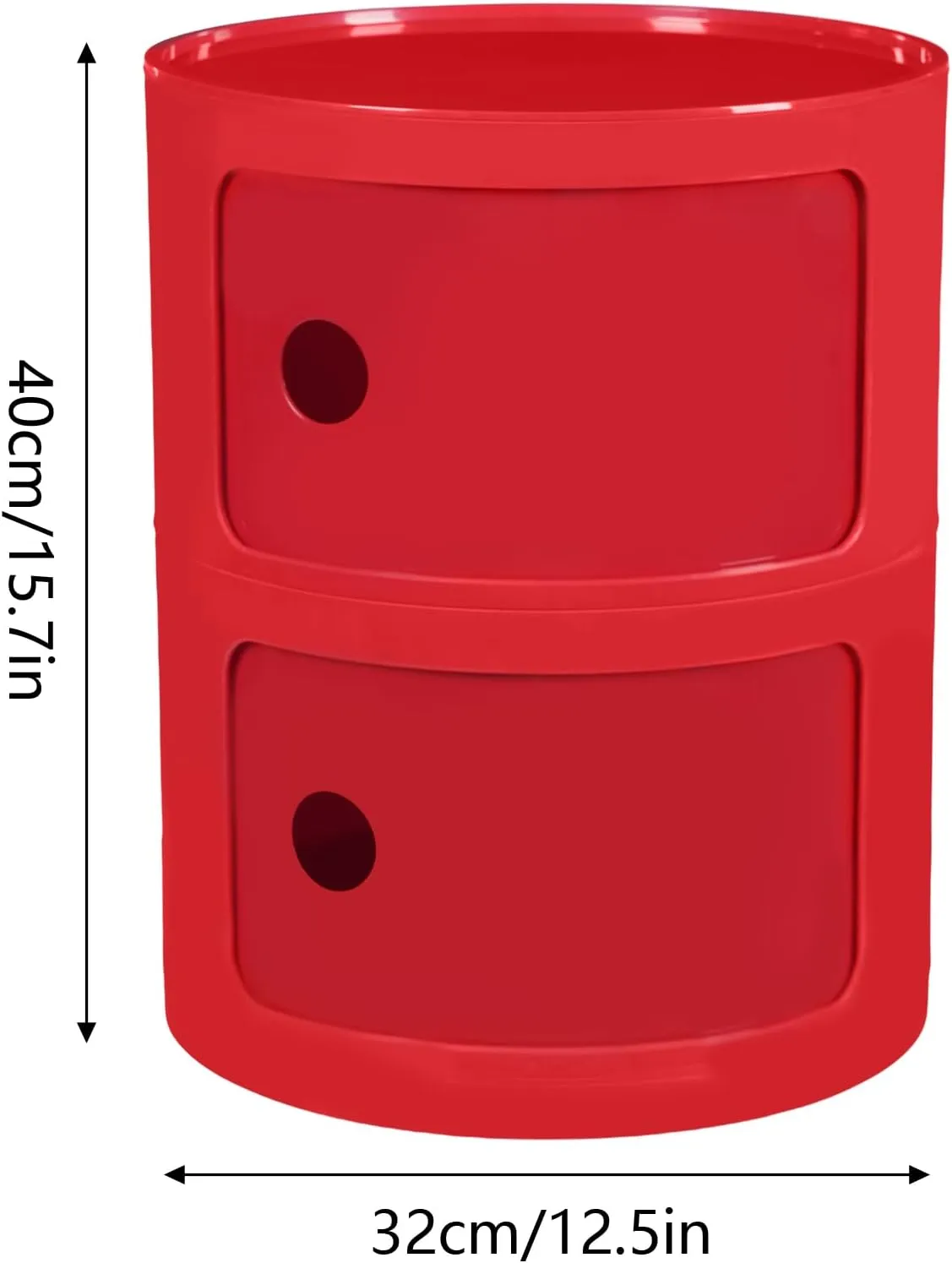 2 Tier Rounded Cabinet, Round Nightstand Detachable End Table with Storage Lightweight Side Table, Round End Table with Storage for Living Room Bedroom Bathroom Kitchen (Red)