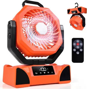 20000mAh Portable Camping Fan with Light & Remote, Rechargeable Battery Powered Fans, 5 Speeds 3 Colors LED, 4 Timing Modes, Oscillating Hanging for Tent, RV, Power Outage, Outdoor Emergency
