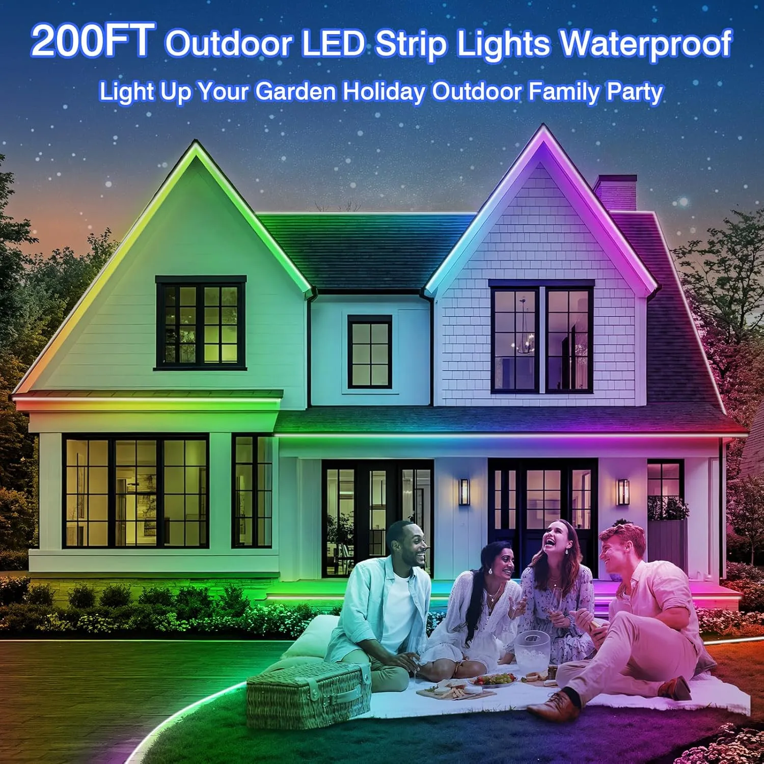 200ft Outdoor LED Strip Lights Waterproof,Music Sync RGB IP68 Outside Led Light Strips Waterproof with App and Remote,Exterior Led Rope Lights Waterproofs for Deck,Balcony,Roof,Garden,Pool (200FT)