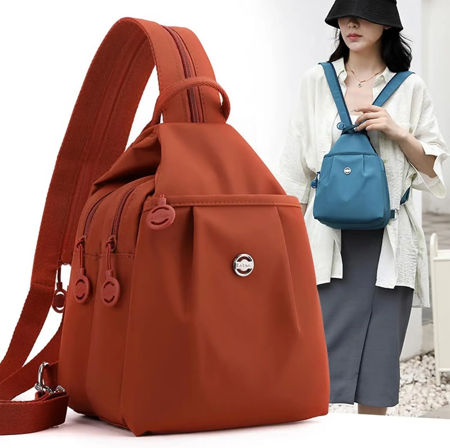 2025 Backpack Chest Bag Double Zipper Large Capacity, Adjustable Shoulder Strap, Street Lite Chic Versatile Travel Bag (Light Purple)
