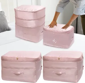 2025 Ultra Space Saving Self Compression Organizers, 2 Pack Double Zipper Compression Packing Cubes for Bedding, Comforter Storage Bag for Blankets Duvet Quilts Pillows Queen King (Pink, X-Large)