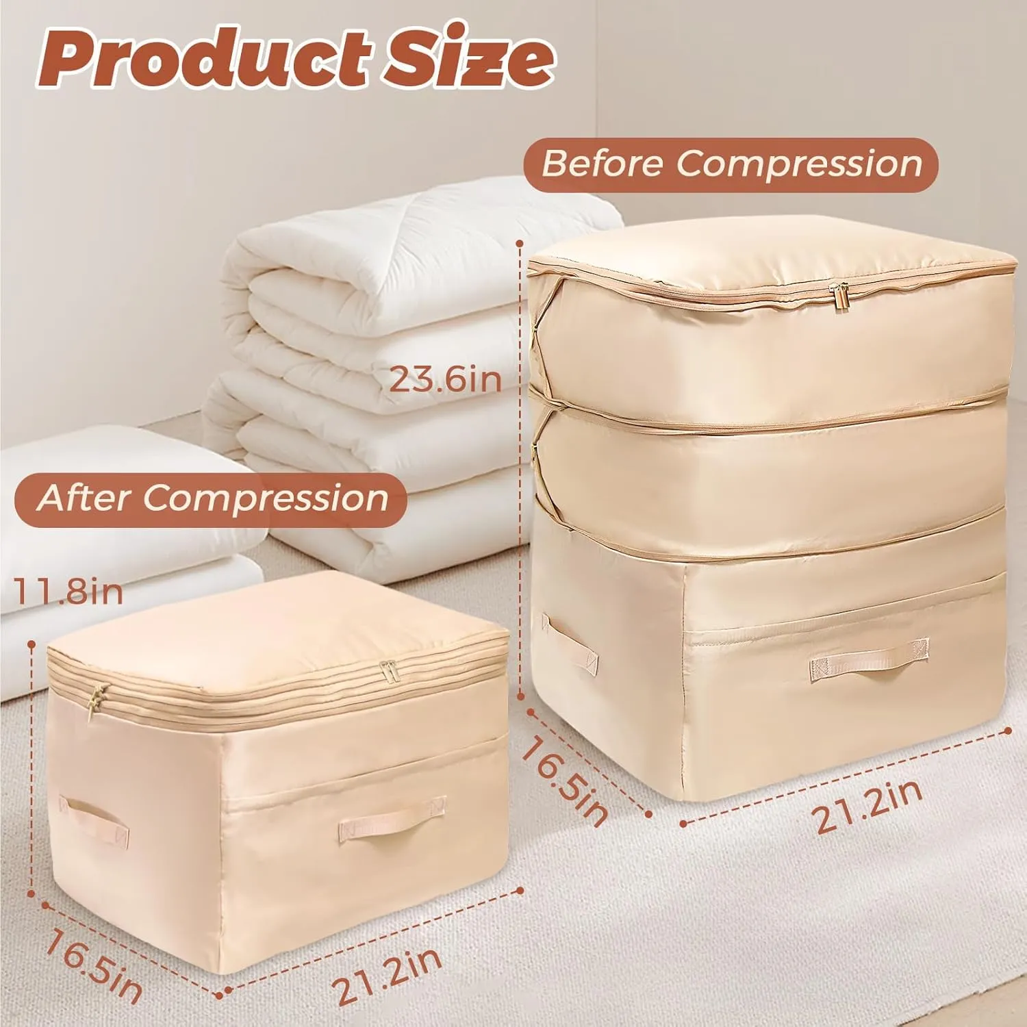 2025 Ultra Space Saving Self Compression Organizers, 2 Pack Double Zipper Compression Packing Cubes for Bedding, Comforter Storage Bag for Blankets Duvet Quilts Pillows Queen King (Pink, X-Large)