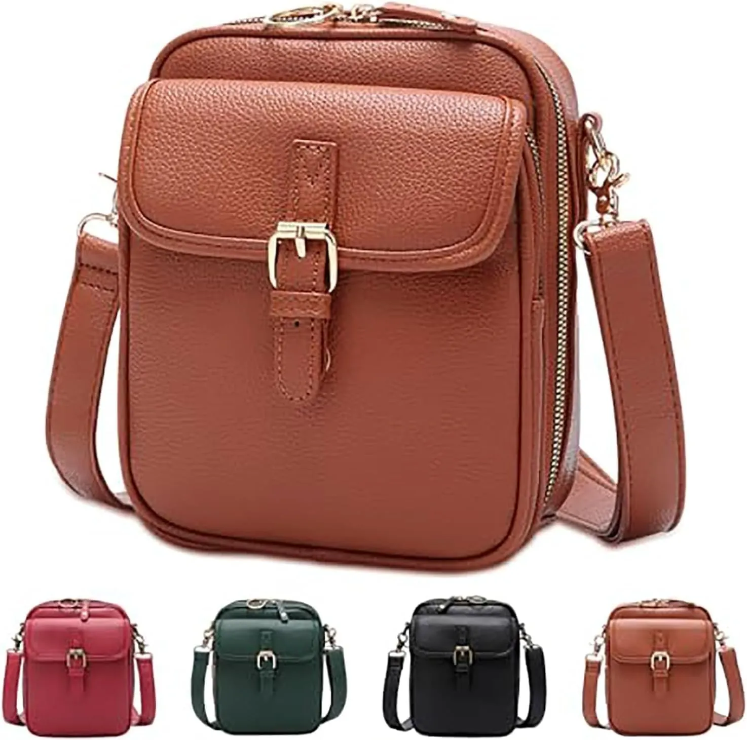 2025 Upgrade Vintage Double Layer Large Capacity Mini Messenger Bag, Leather Small Purse Crossbody Shoulder Bag for Women Men