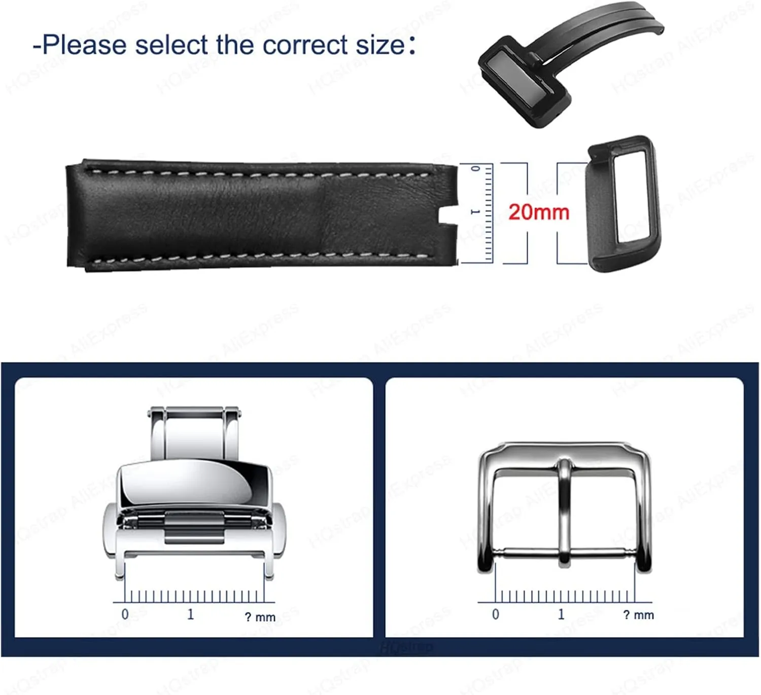 20mm Magnetic Buckle Folding Button Smart Watch Band Clasp Accessories Silicone Leather Strap Buckles Silver Black Table buckle