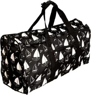 21 in Print Duffle, Overnight, Carry on Bag with Outside Pocket and Shoulder Strap (Blank - Sailboats)