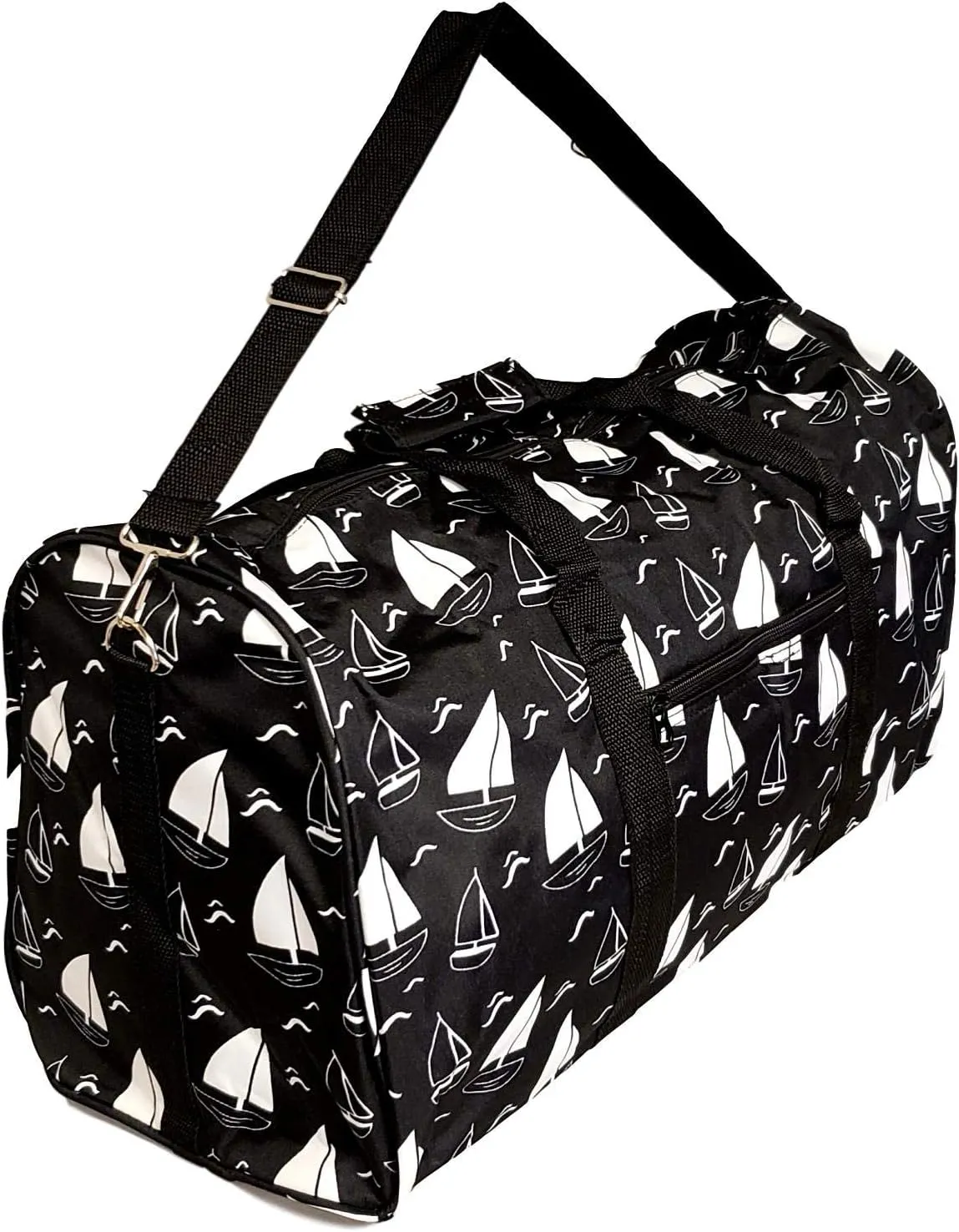 21 in Print Duffle, Overnight, Carry on Bag with Outside Pocket and Shoulder Strap (Blank - Sailboats)