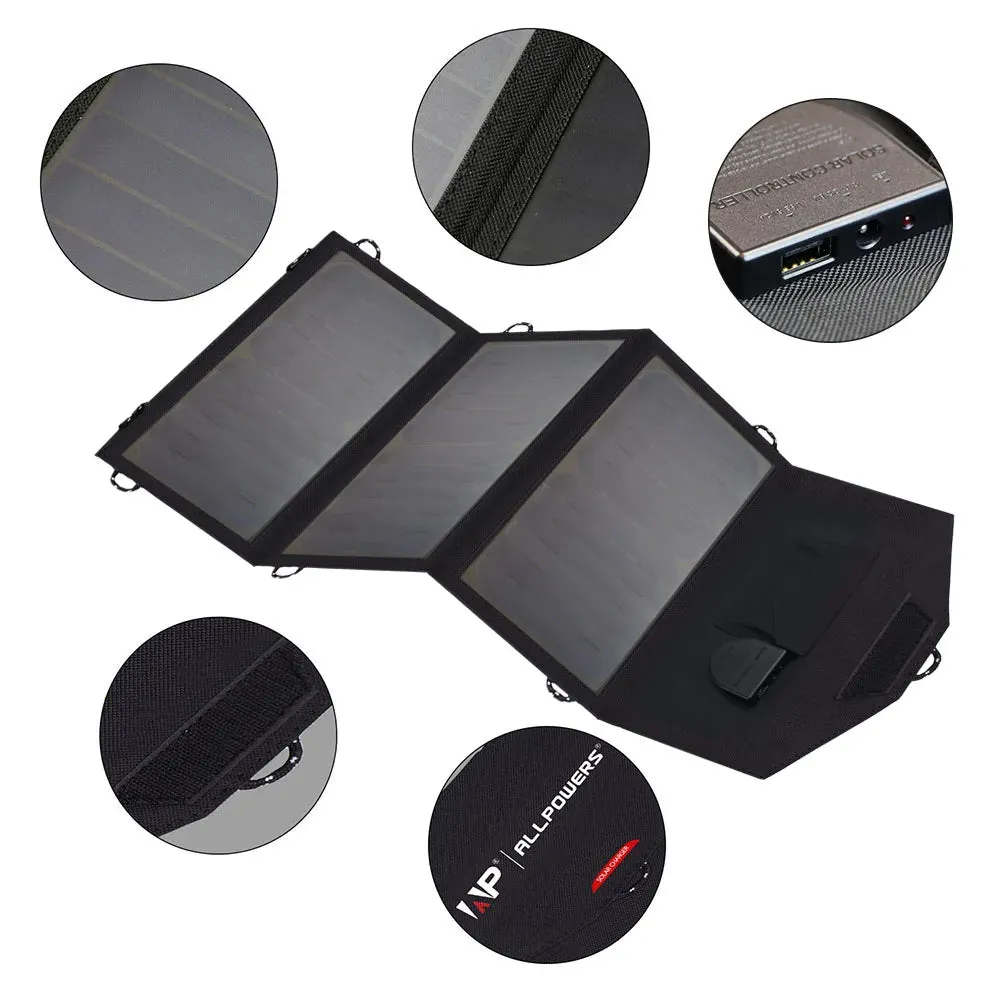 21W Foldable Solar Phone Charger - High Efficiency Portable Solar Battery with 10000mAh Built-in Battery