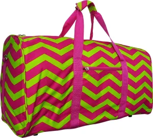 22 Inch Carry On Duffel Bag | Gym or Dance Bag by Unique Traveler (Chevron-Pink and Green)