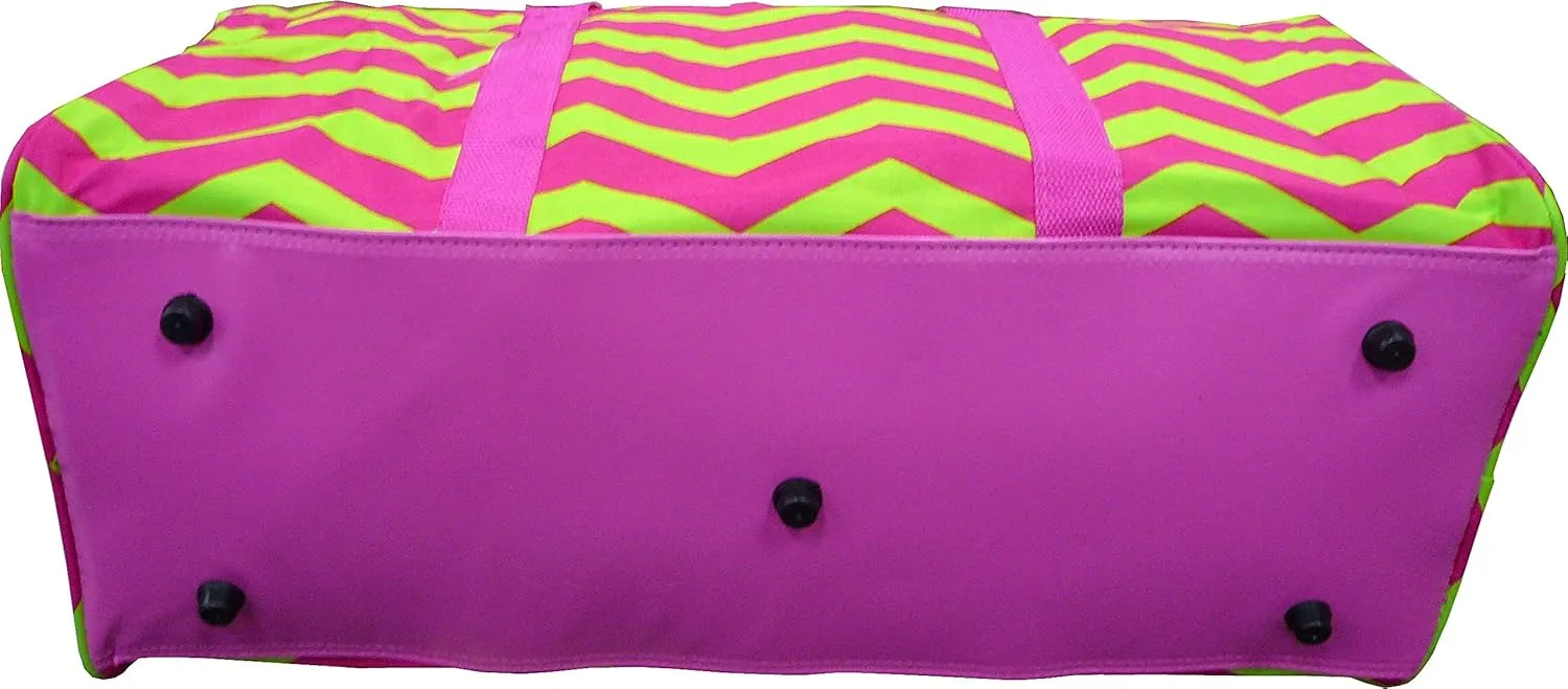 22 Inch Carry On Duffel Bag | Gym or Dance Bag by Unique Traveler (Chevron-Pink and Green)