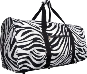 22 Inch Carry On Duffel Bag | Gym or Dance Bag by Unique Traveler (Zebra Print-Black Trim)