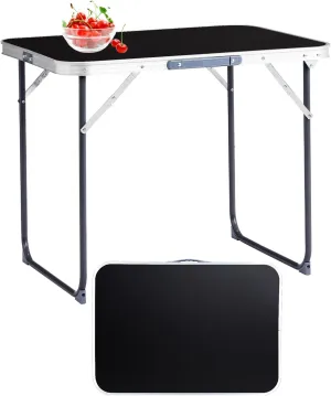 2.3 Foot Small Folding Table Portable Lightweight Utility Side Tables with Carrying Handle, Outdoor Aluminum Foldable Camp Dining Desk Card Table for Picnic Parties Camping (Black)