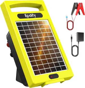 24 Hour Solar Electric Fence Charger, 20 Miles, Up to 10200v Output Range Electric Fence Charger, 0.32J Portable Energizer with Rechargeable Solar Panel for Livestock & Predator Protection
