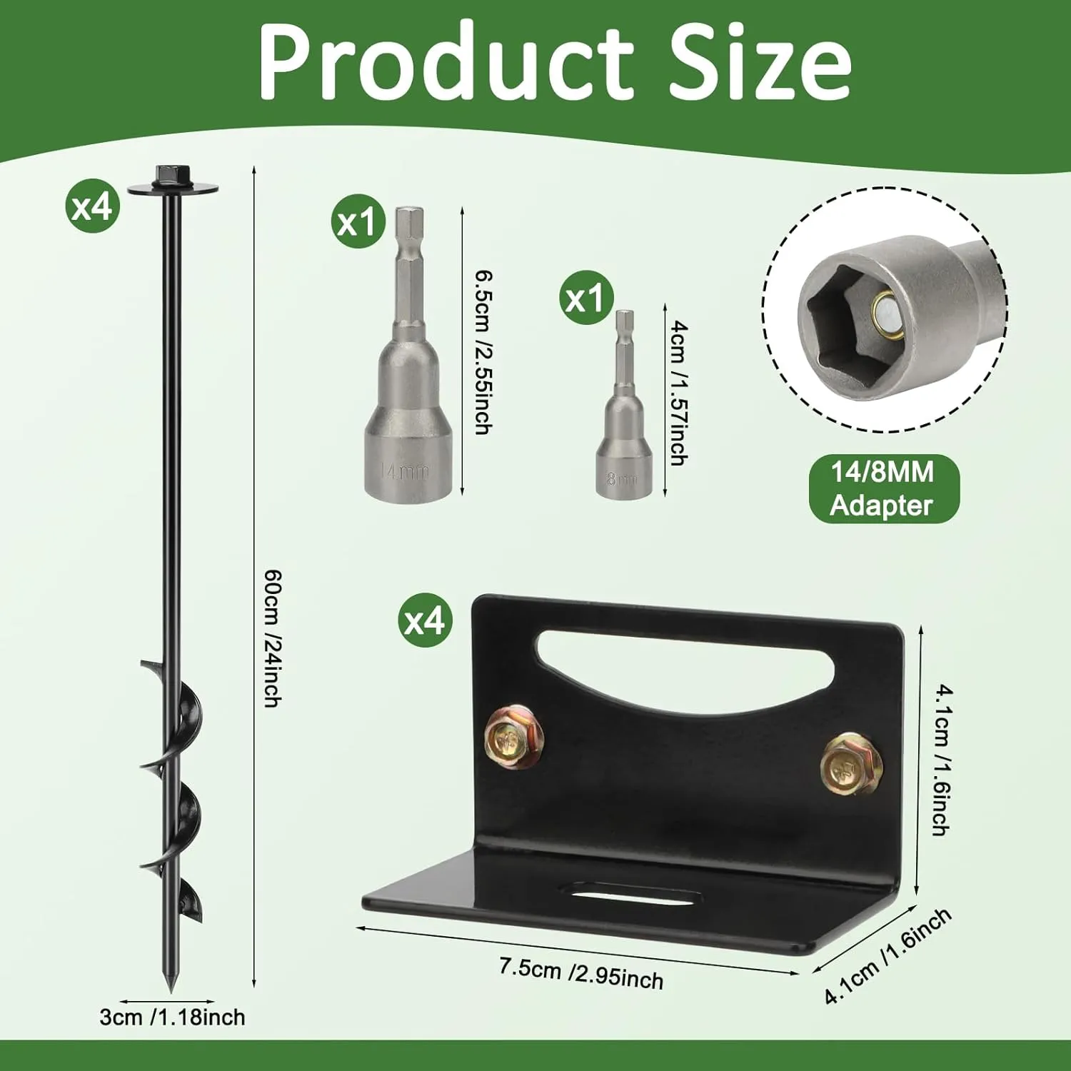 24'' Mobile Home Anchors, Set of 4 Ground Anchors Screw in with Brackets and Drill Bit Storage Shed Anchor Kit Swing Anchor Kits Heavy Duty Spiral Garden Earth Anchors for Trampoline Fence
