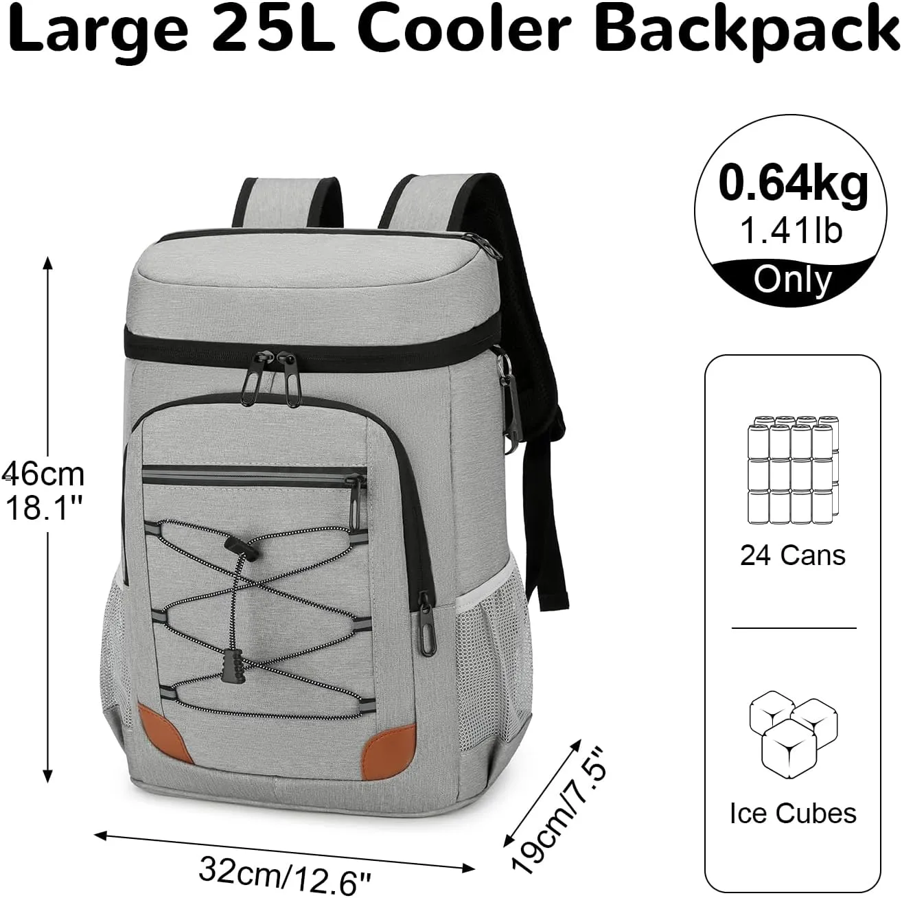 25L Insulated Cooler Backpack, 24 Cans Leak Proof Soft Picnic Backpack, Large Waterproof Lunch Cooling Backpack for Beach Travel Camping