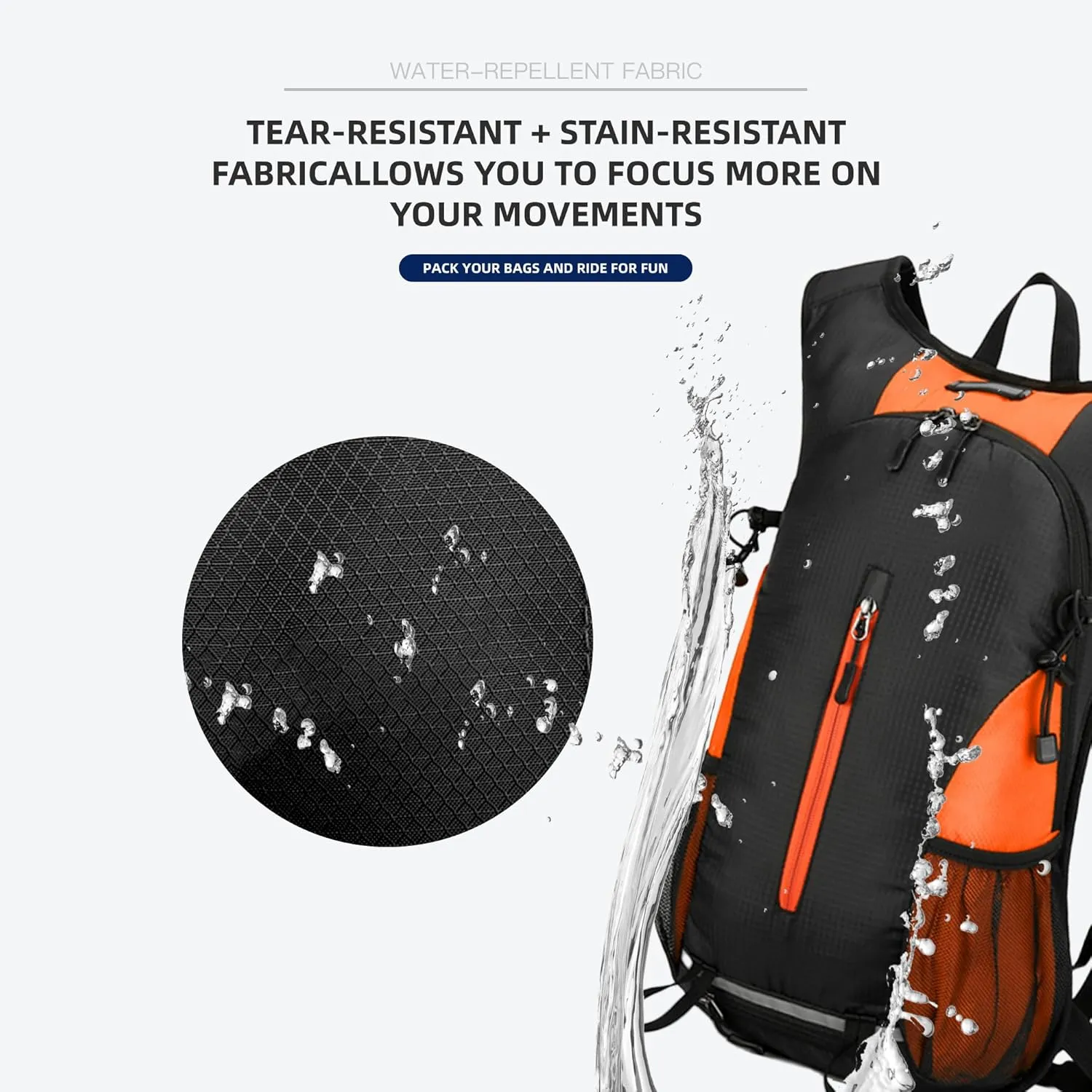 25L Ultralight Lightweight Waterproof HikingBackpack Foldable Travel Camping Hiking Outdoor Sports Backpack Daypack with reflective strips (Black Orange)
