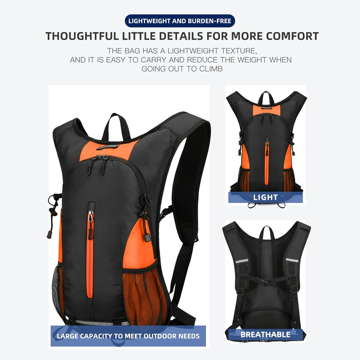 25L Ultralight Lightweight Waterproof HikingBackpack Foldable Travel Camping Hiking Outdoor Sports Backpack Daypack with reflective strips (Black Orange)