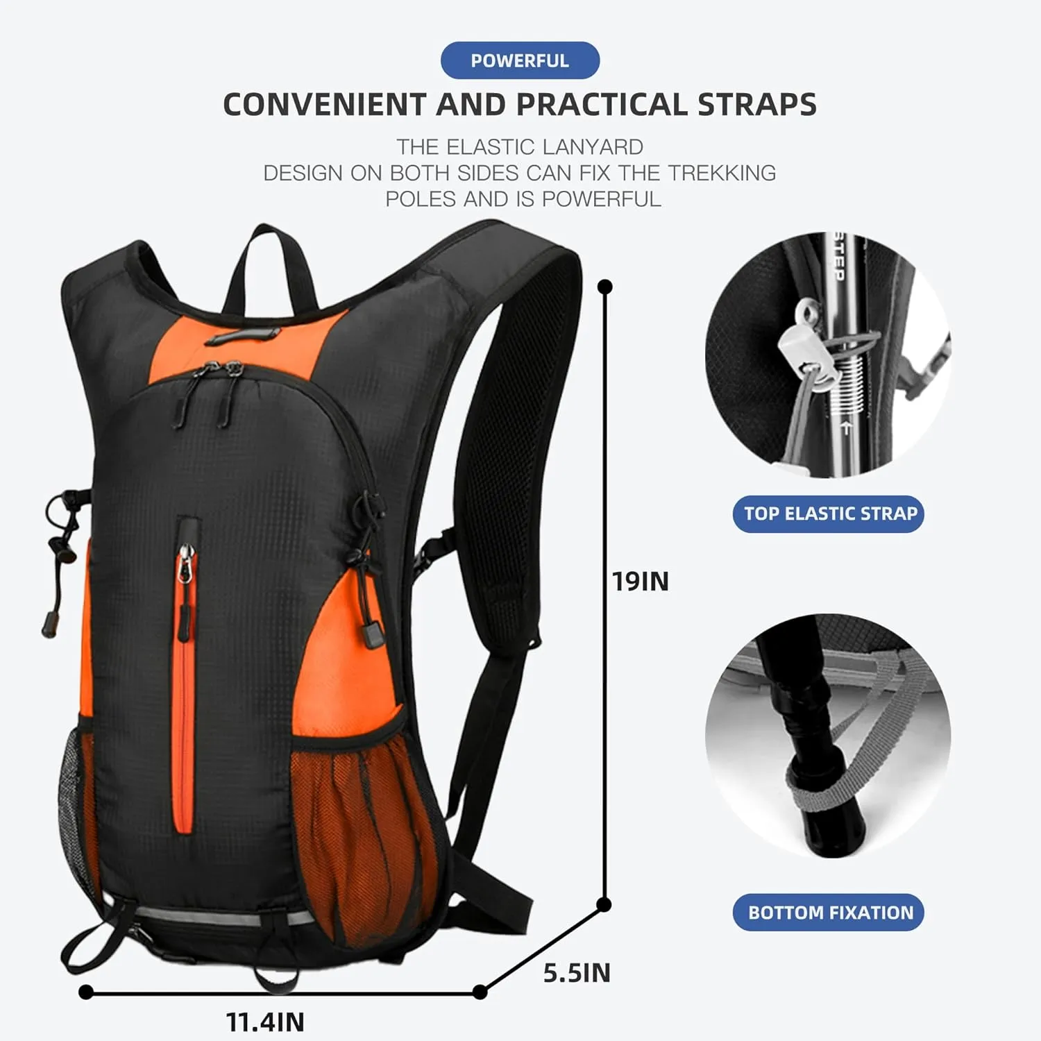 25L Ultralight Lightweight Waterproof HikingBackpack Foldable Travel Camping Hiking Outdoor Sports Backpack Daypack with reflective strips (Black Orange)