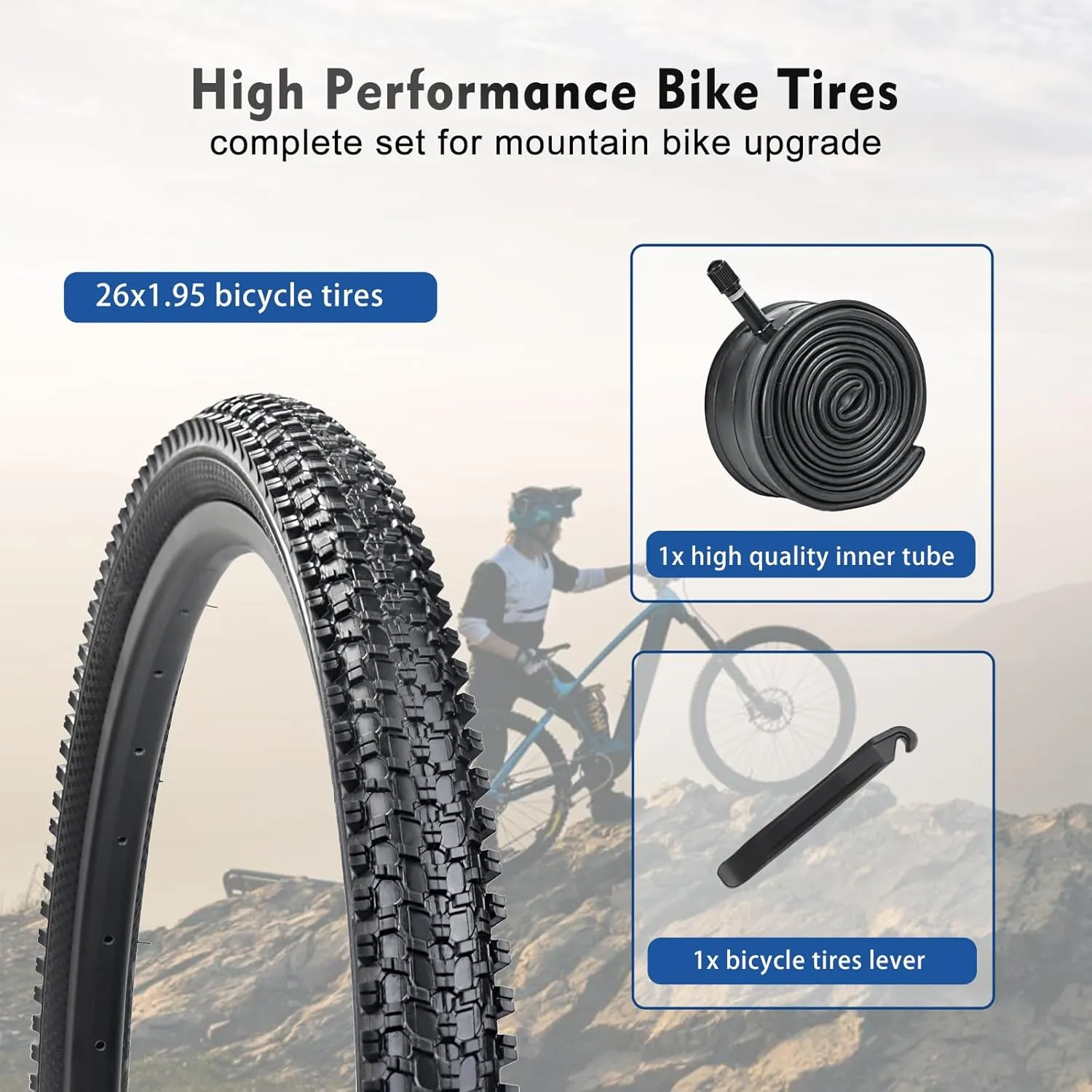 26x1.95/24x1.95 Bike Tire,HUIOK Folding Replacement Bike Tires,Cushioned and Comfortable MTB Bicycle tire,Rubber Tires for Hard Roads, Muddy