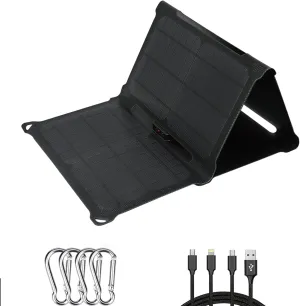 28W Portable Solar Panel Charger, ETFE Solar Phone Charger with 2 USB Ports, IP67 Waterproof Fast Charging Compatible with Cell Phone, Power Banks, Tablets