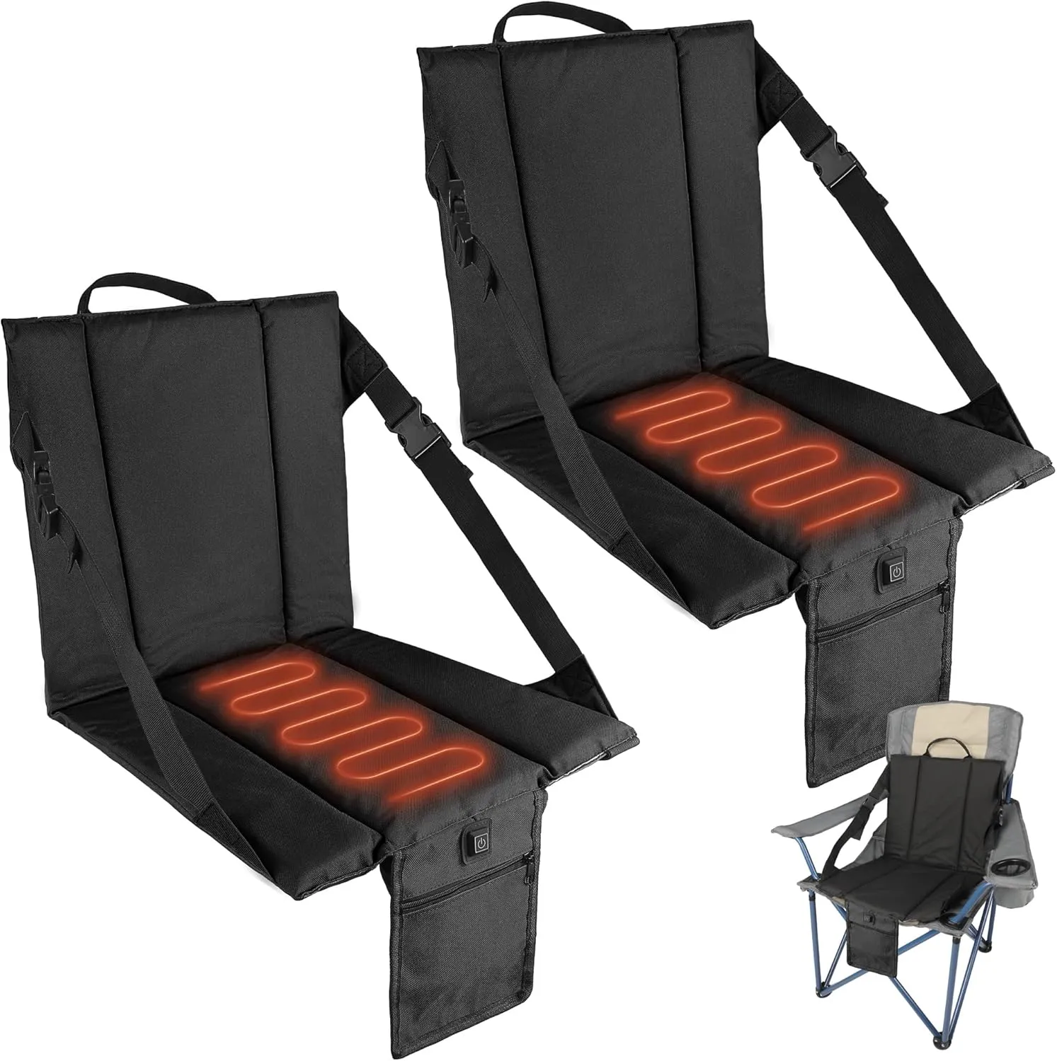 2PCS Portable Stadium Seat Cushion for Bleachers,Folding Lightweight Seat with Backrest,Adjustable Straps,Ideal for Camping,Hiking,Sports Events,Outdoor Concerts