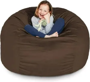 3 Ft Brown Color Giant Bean Bag Chair with Filler Included | Comfortable, Ultra-Soft & Long-Lasting, Durable Double Stitching Removable Zipper Closure Cover