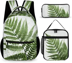 3-in-1 Backpack Combo Set, Plant Silhouette Fern Leaf Print Backpack And Lunch-bag Backpack with Lunch Bag 3 Piece Set Backpack Lunch Bag Combo