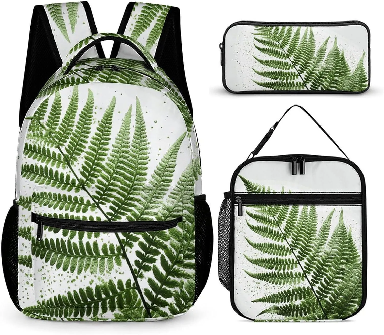 3-in-1 Backpack Combo Set, Plant Silhouette Fern Leaf Print Backpack And Lunch-bag Backpack with Lunch Bag 3 Piece Set Backpack Lunch Bag Combo