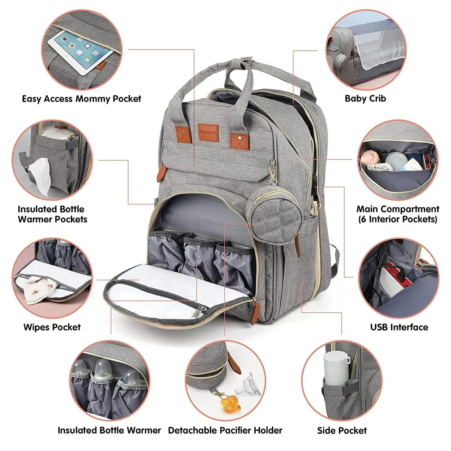 3 In 1 Diaper Bag Backpack Foldable Baby Bed Waterproof Travel Bag with USB Charge and Changing Bed