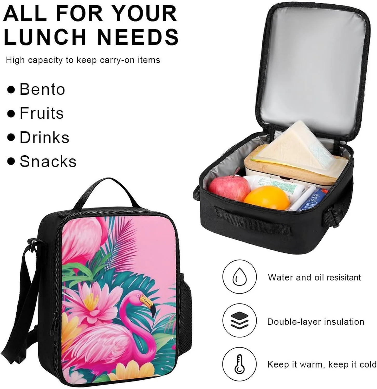 3 Piece Daypack Large Capacity Bookbag Backpack for High Outdoors Running - Flamingos Flower Palm Pink Summer Holiday Art, Travel Hiking Backpack,Lunch Bag and Pencil Bag, One Size