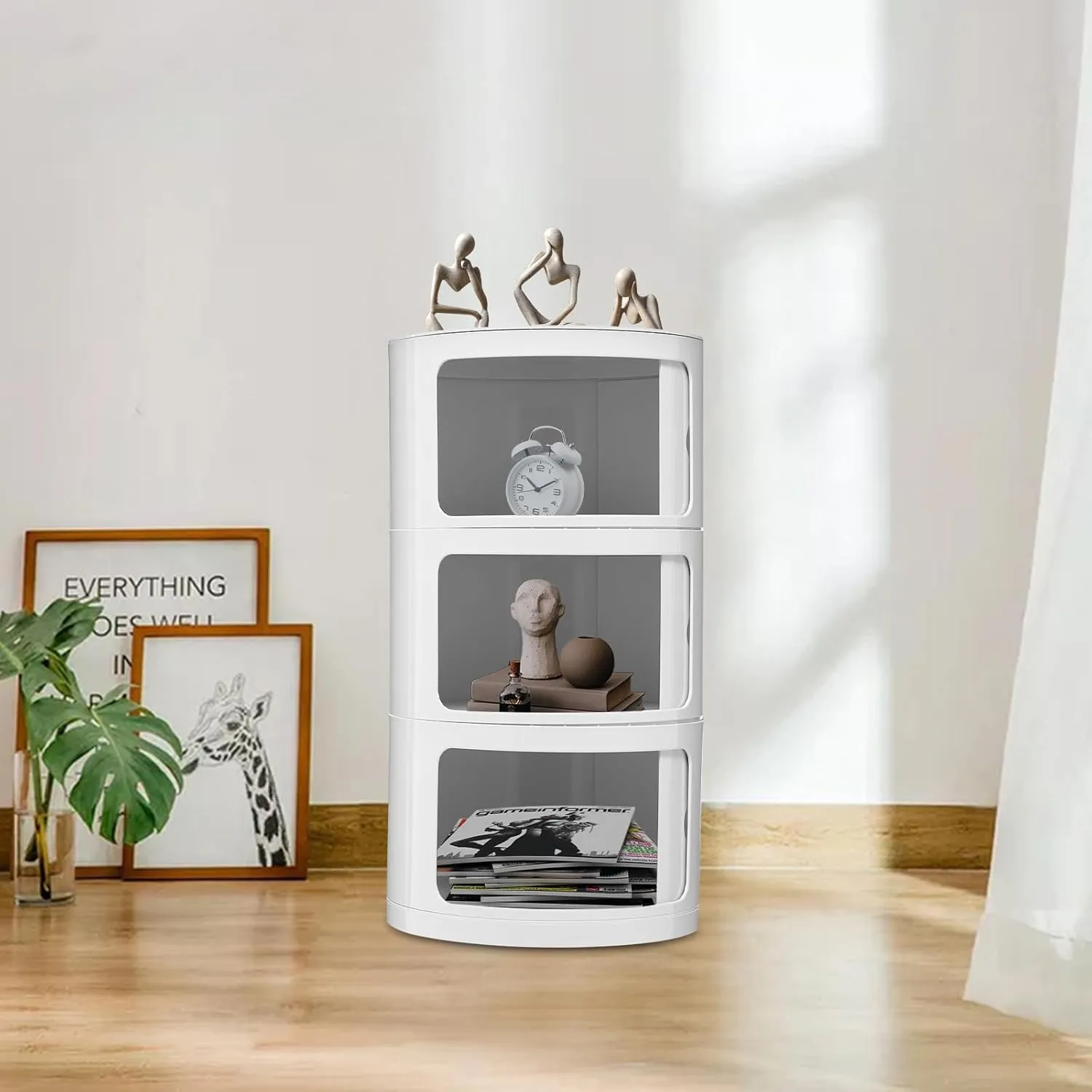 3 Tier Rounded Cabinet, Round Nightstand Detachable End Table with Storage Lightweight Side Table, Round End Table with Storage for Living Room Bedroom Bathroom Kitchen (White)