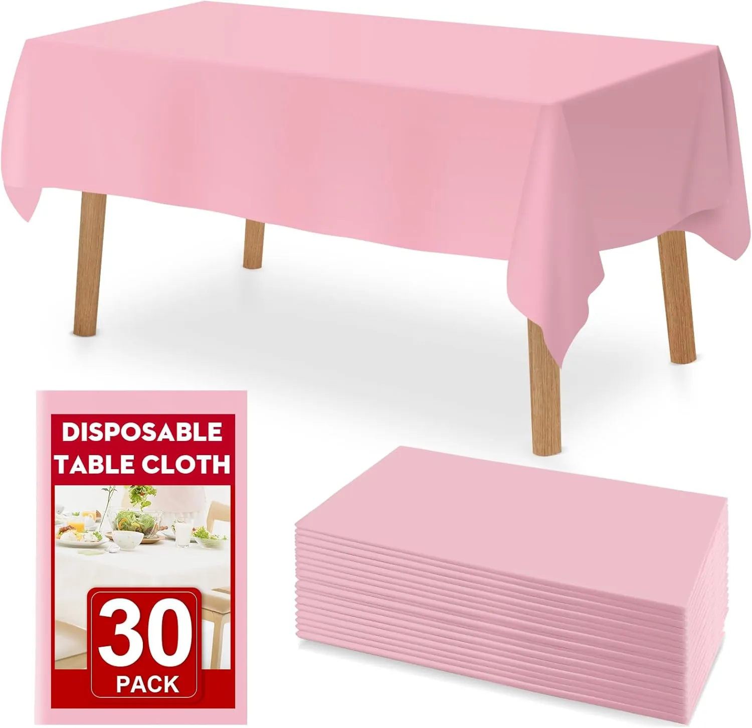 30 Pack Pink Plastic Table Cloths Disposable，54 x 108 Inches Plastic Table Cover for Rectangle Tables，Disposable Tablecloth for Dinning，Parties，BBQ，Wedding，Outdoor