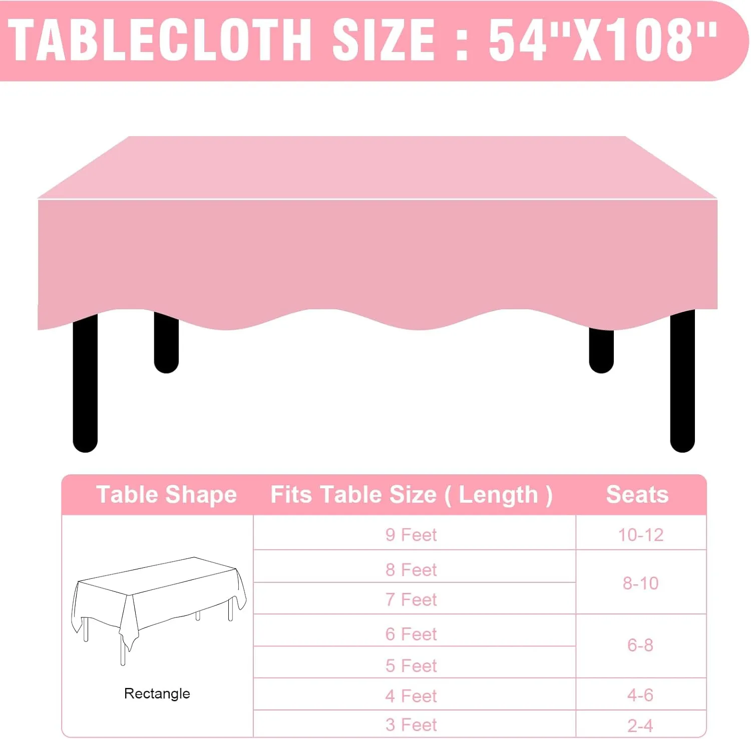 30 Pack Pink Plastic Table Cloths Disposable，54 x 108 Inches Plastic Table Cover for Rectangle Tables，Disposable Tablecloth for Dinning，Parties，BBQ，Wedding，Outdoor