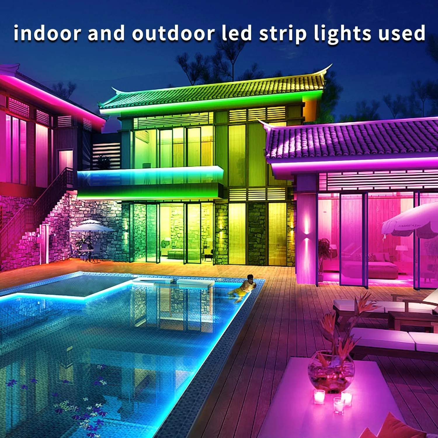 300 ft Outdoor LED Strip Lights Waterproof,IP68 Waterproof LED Light Strips with Remote,App Control Music Sync RGB Outdoor LED Rope Lights,LED Lights for Bedroom,Roof,Deck,（2 Rolls of 150ft）