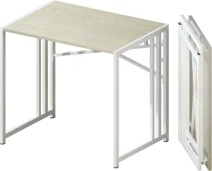 32 inch Small Folding Desk, Writing Gaming Computer Camping Desk for Small Spaces, No Assembly Required Home Office Desk, Natural and White