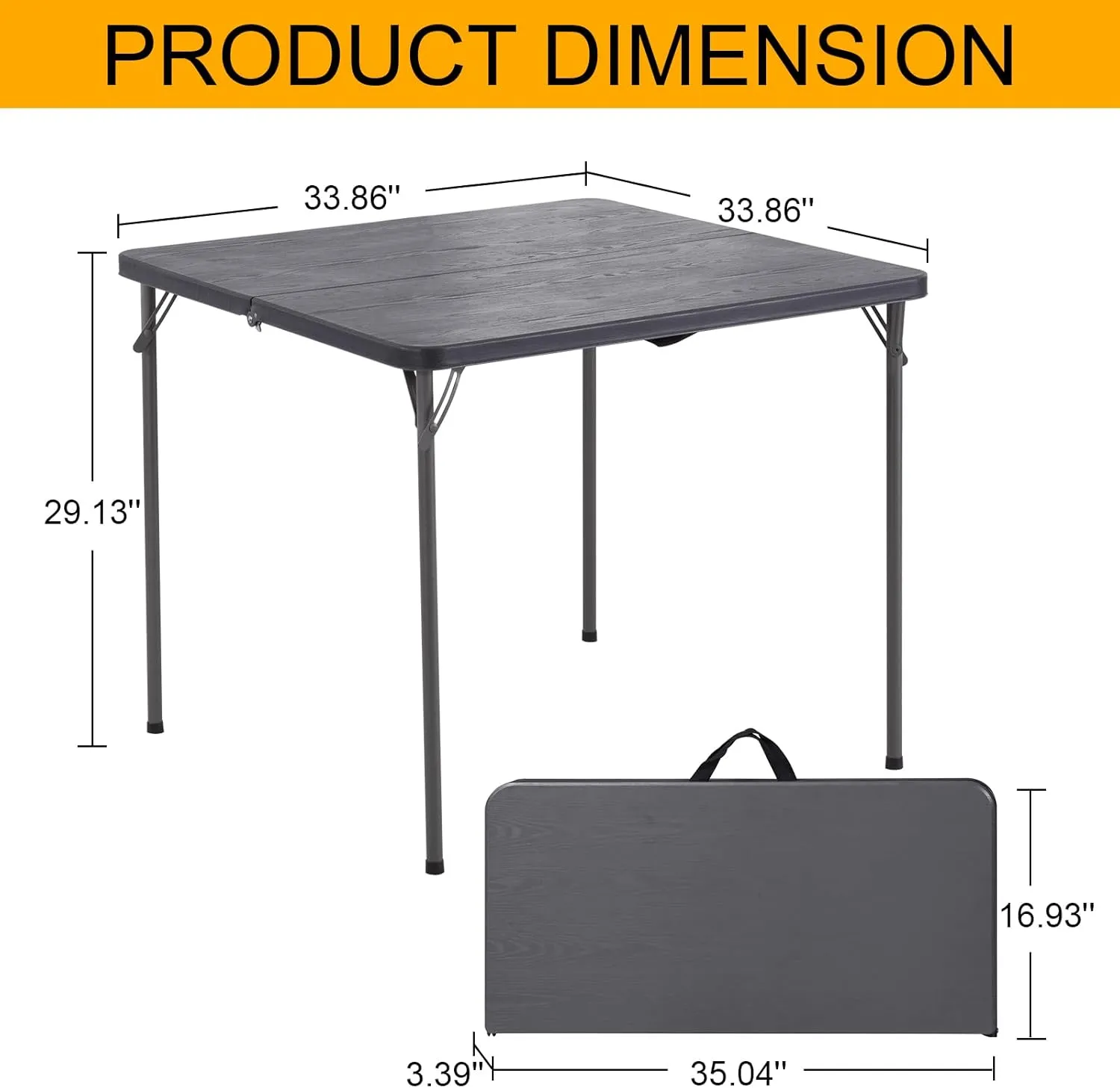34" Square Folding Card Table, Plastic Folding Tables, Portable Fold Up Table w/Handle, Bearing 330 Lbs, Indoor and Outdoor Bi-Folding Table for Picnic, Party, Camping, Grey Woodgrain