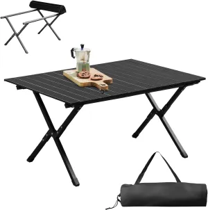 34x24 in Folding Camping Table, Portable Picnic Table, Lightweight Roll-up Side Table for Hiking, BBQ, Travel, Black