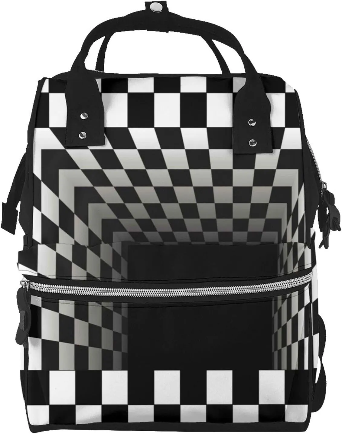 3d Black And White Checkerboard Tunnel Pattern Mummy Diaper Bag Backpack Durable Maternity Baby Nappy Casual Shoulder Bags Travel Hiking Outdoor Pack
