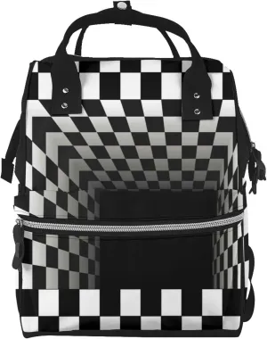 3d Black And White Checkerboard Tunnel Pattern Mummy Diaper Bag Backpack Durable Maternity Baby Nappy Casual Shoulder Bags Travel Hiking Outdoor Pack