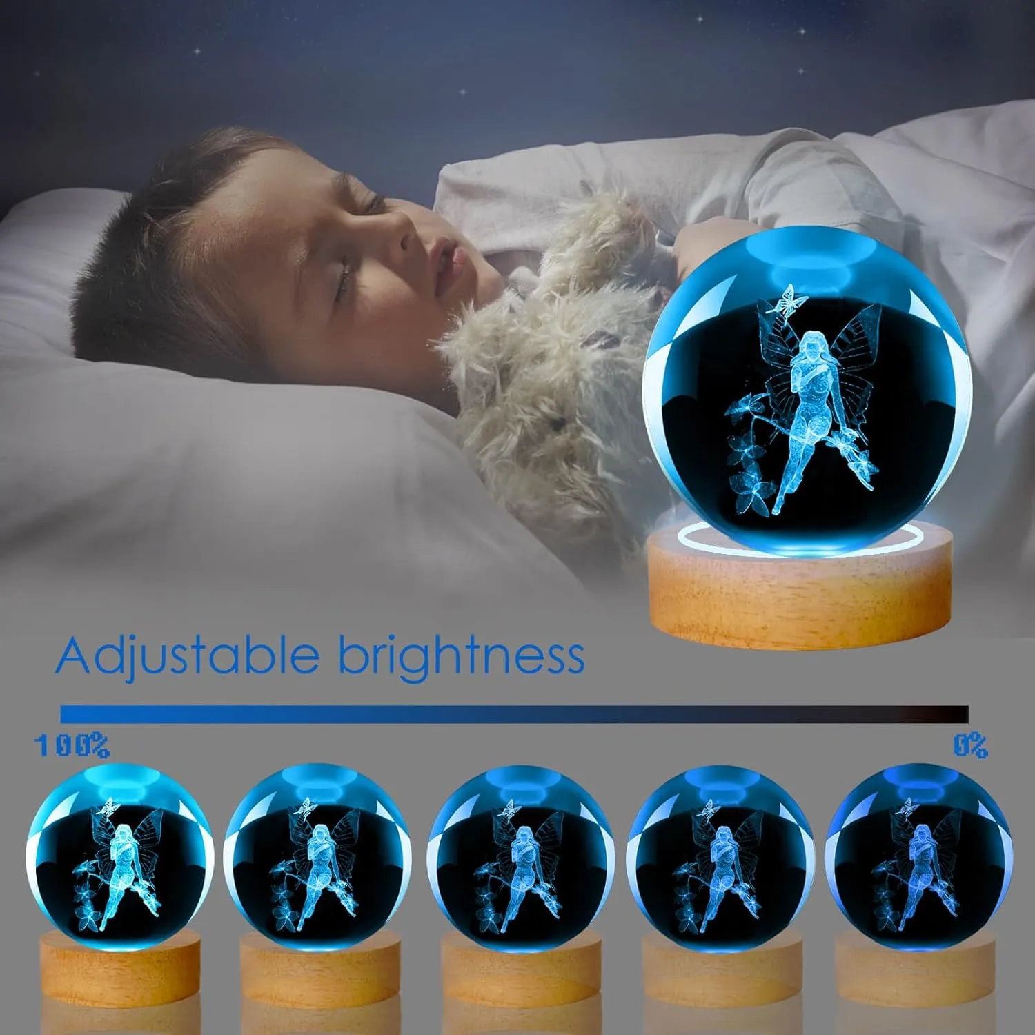 3D Butterfly Fairy Lamp, 3.15in 16 Colors Crystal Ball Night Light With Wooden Base and Remote Control, Birthday Gift for Women Men Kids