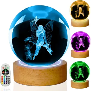 3D Butterfly Fairy Lamp, 3.15in 16 Colors Crystal Ball Night Light With Wooden Base and Remote Control, Birthday Gift for Women Men Kids