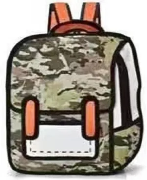 3D Jump Style Kawaii Backpack Sketch Cute Cartoon 2D Drawing from Comic Paper Anime Bookbag School Supplies Fun Daypack (Camouflage)