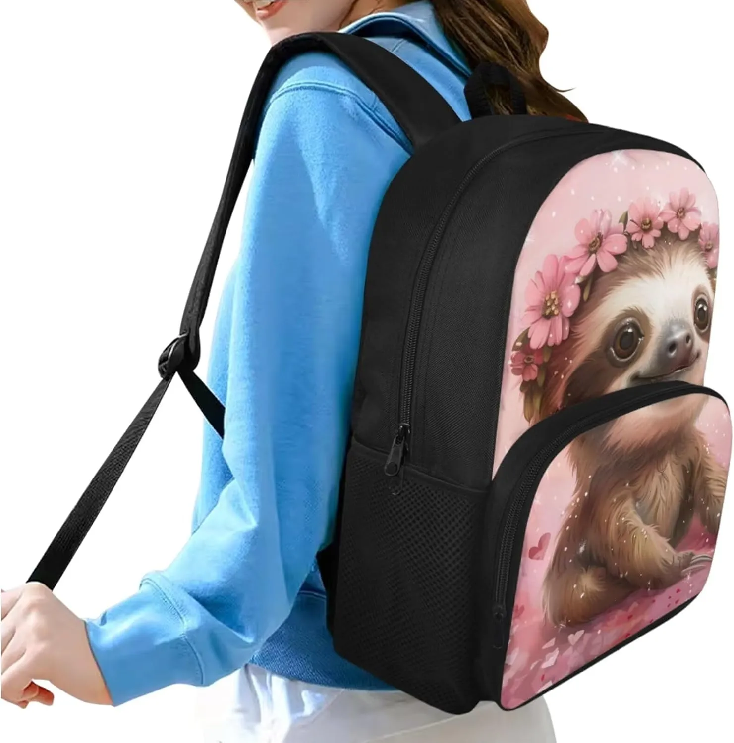3D Sloth Floral Toddler Backpack and Lunch Box Set Boys Preschool Spill Resistant School Backpacks Travel Rucksack Book Bag Multifunctional Laptop Backpack for College High School