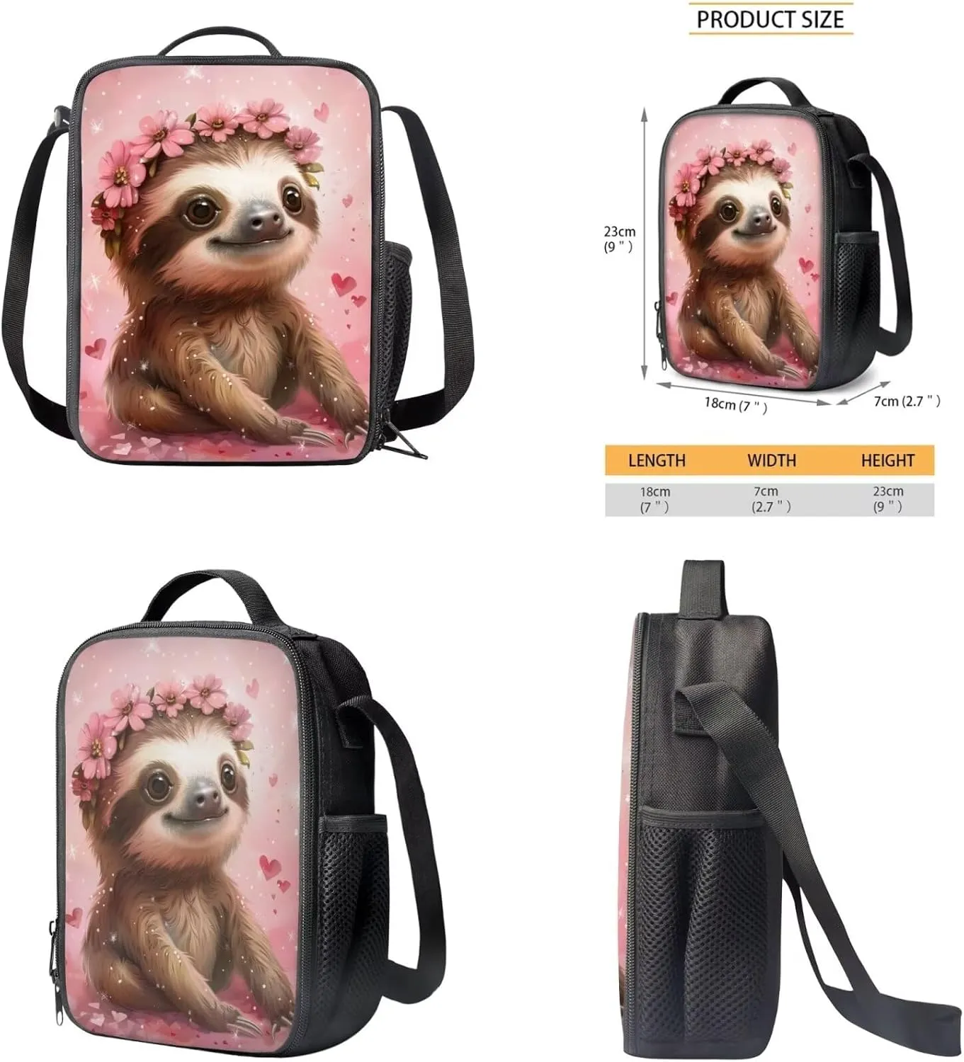 3D Sloth Floral Toddler Backpack and Lunch Box Set Boys Preschool Spill Resistant School Backpacks Travel Rucksack Book Bag Multifunctional Laptop Backpack for College High School