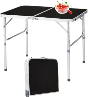 3ft Small Folding Camping Table Portable Lightweight Fold Up Utility Side Tables with Carrying Handle, Outdoor Aluminum Fold in Half Dining Card Table for Picnic Party Events (Black)