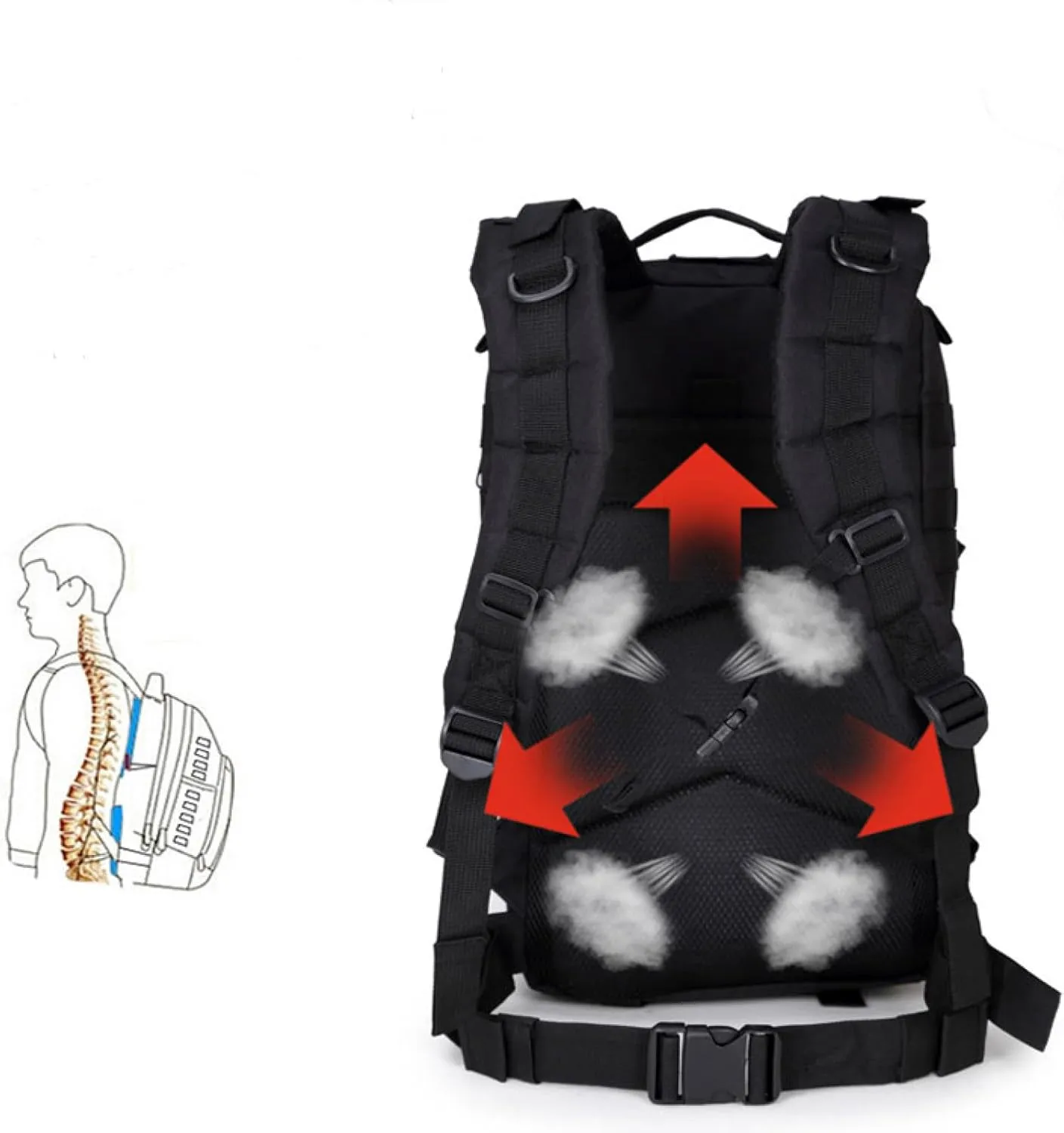 3P Tactical Backpack Outdoor Backpack Camo Pack Medium Lightweight, 36-55L, Black Python Pattern